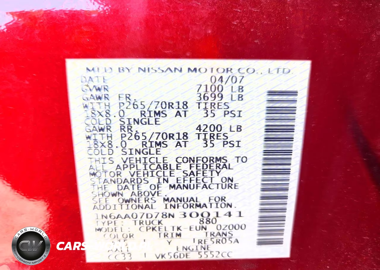 2008 Nissan Titan Xe VIN:1N6AA07D78N300141 - 12
