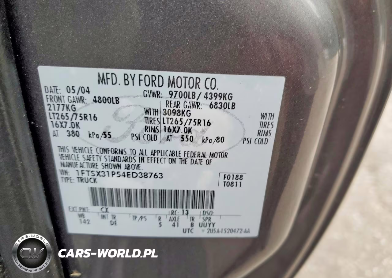 2004 Ford F350 Srw Super Duty VIN:1FTSX31P54ED38763 - 12