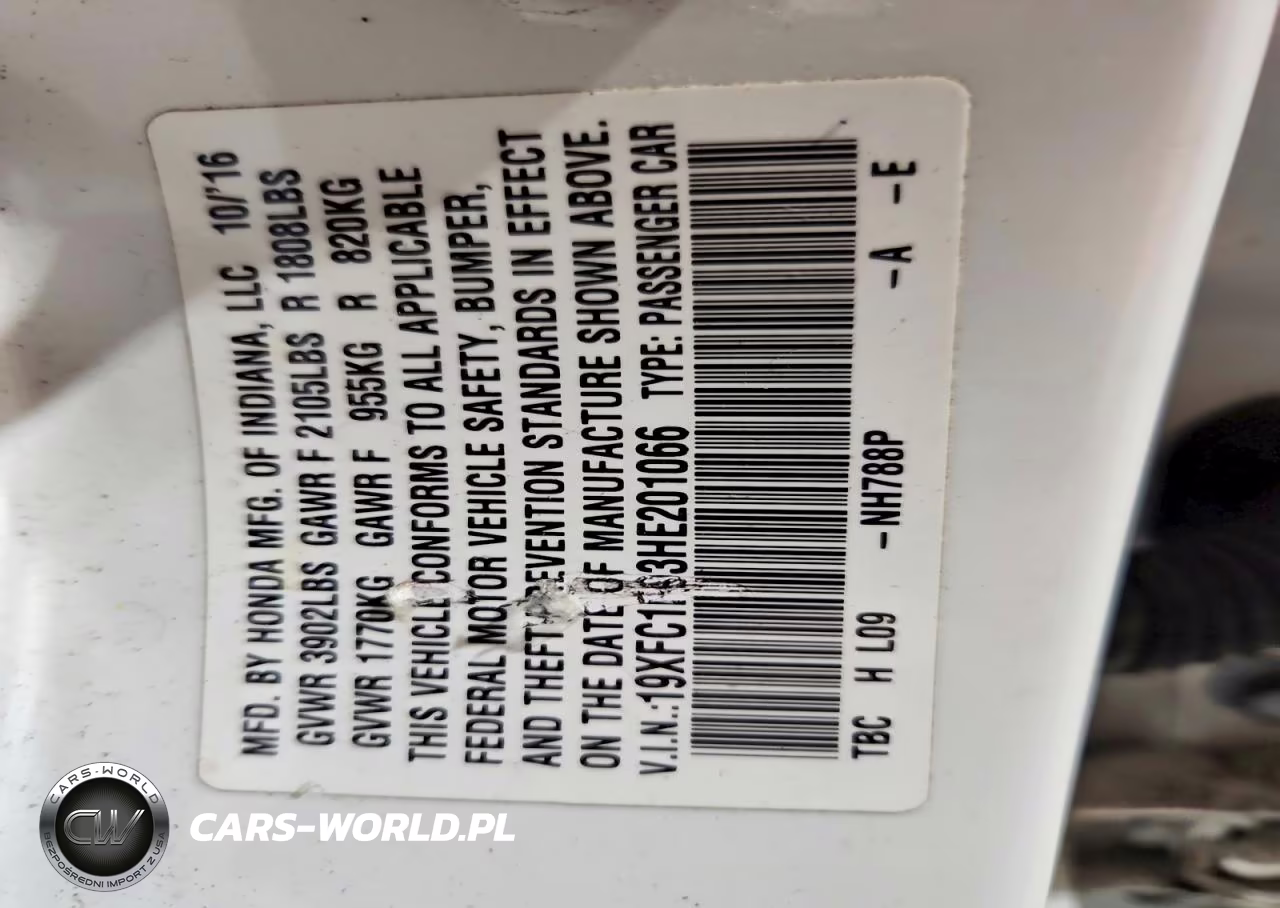 2017 Honda Civic Touring VIN:19XFC1F93HE201066 - 12