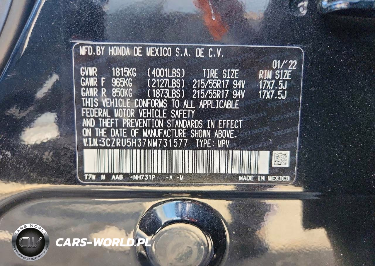 2022 Honda Hr-V Lx VIN:3CZRU5H37NM731577 - 14