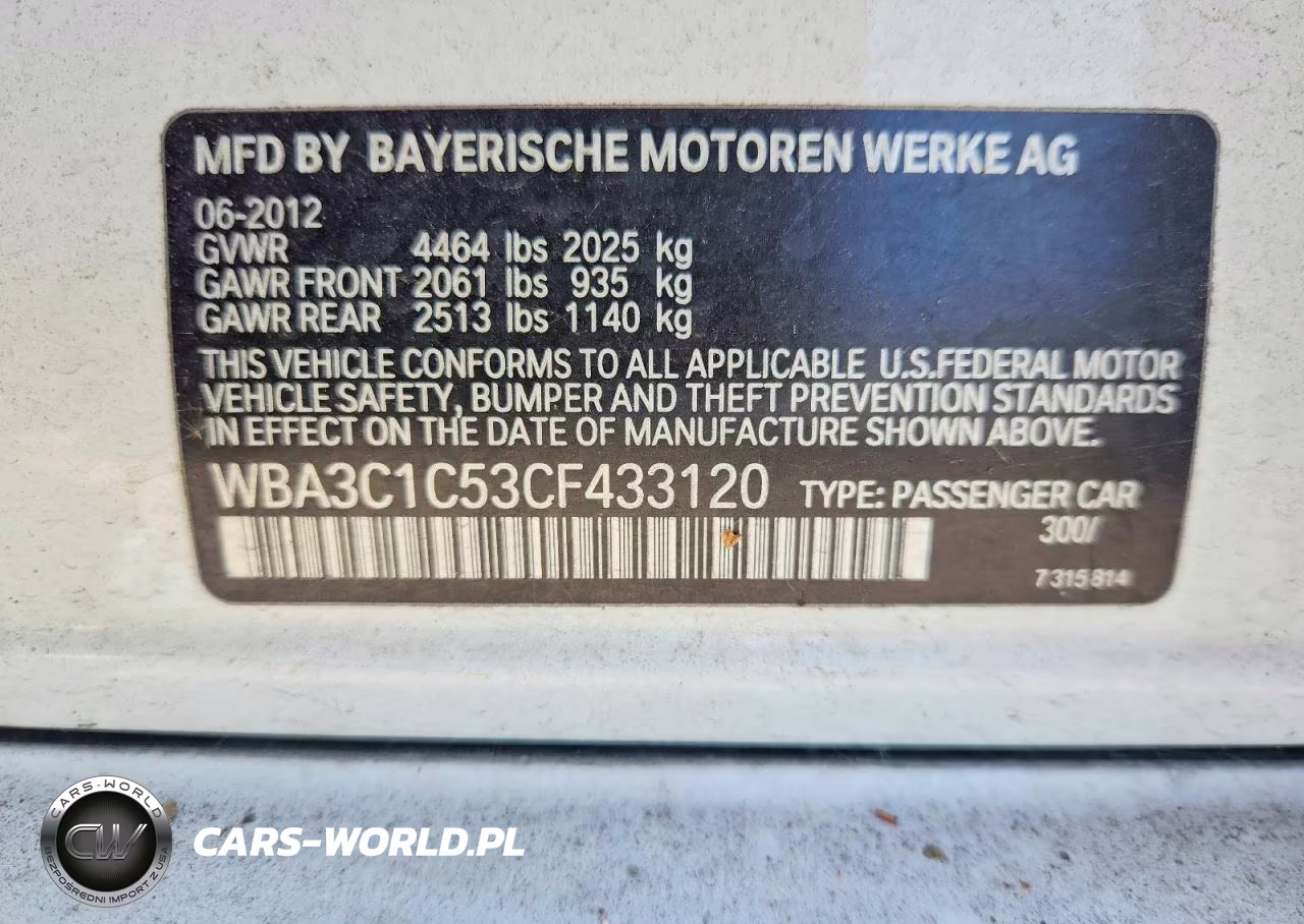 2012 BMW 328 I Sulev VIN:WBA3C1C53CF433120 - 12