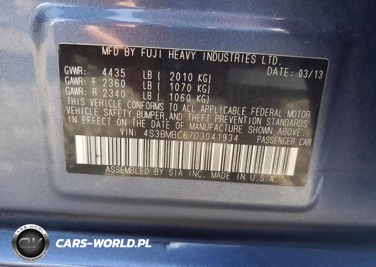 2013 Subaru Legacy 2.5I Premium VIN:4S3BMBC67D3041934 - 12