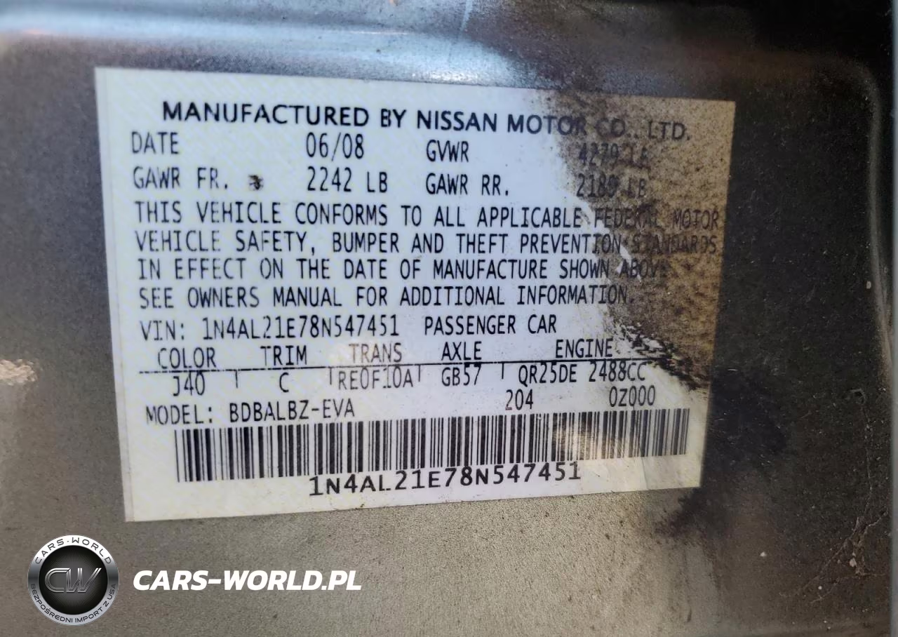 2008 Nissan Altima 2.5 VIN:1N4AL21E78N547451 - 13