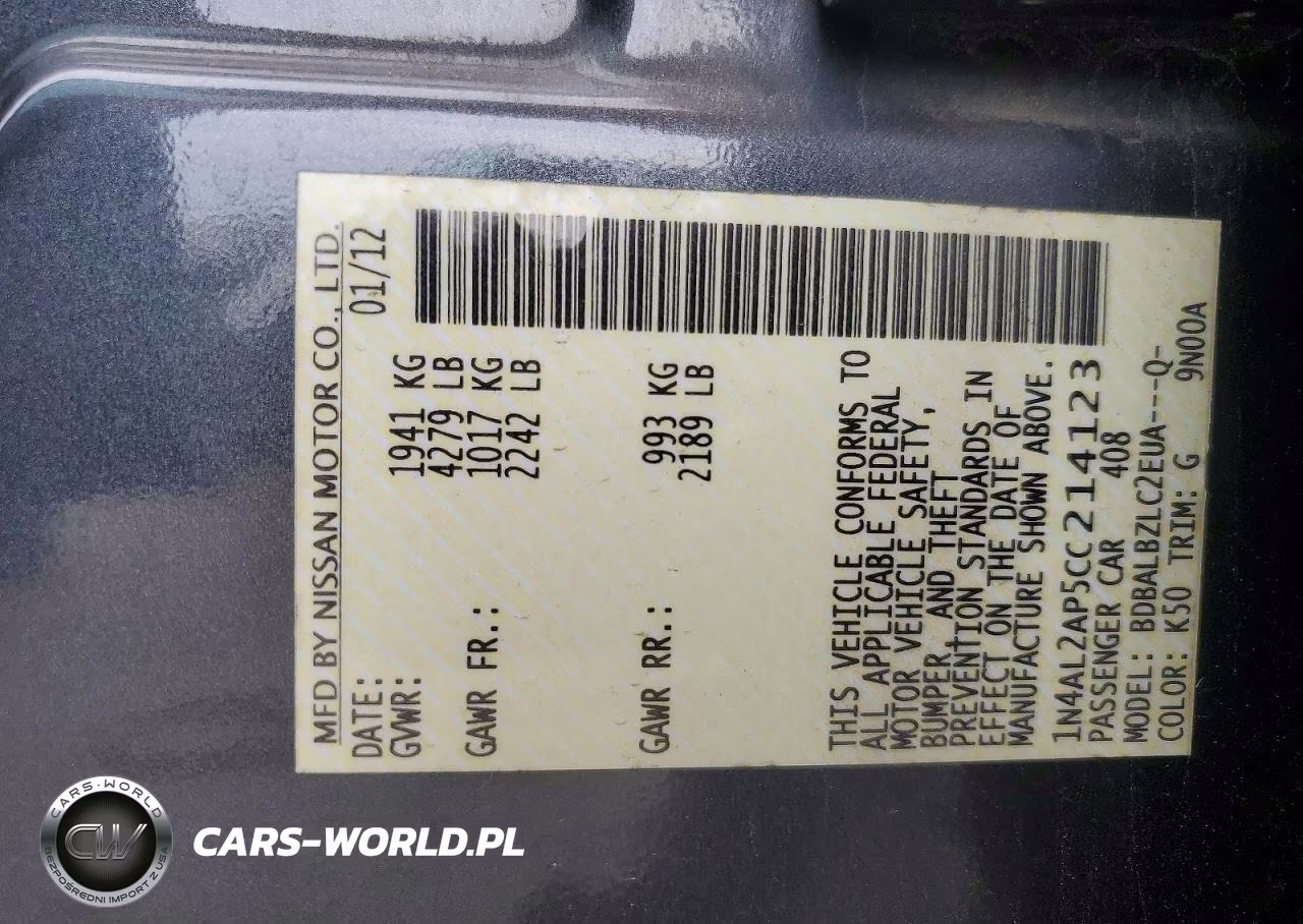 2012 Nissan Altima 2.5 VIN:1N4AL2AP5CC214123 - 12