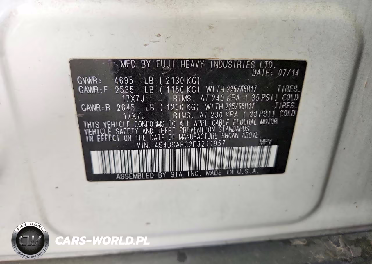 2015 Subaru Outback 2.5I Premium VIN:4S4BSAEC2F3211957 - 13
