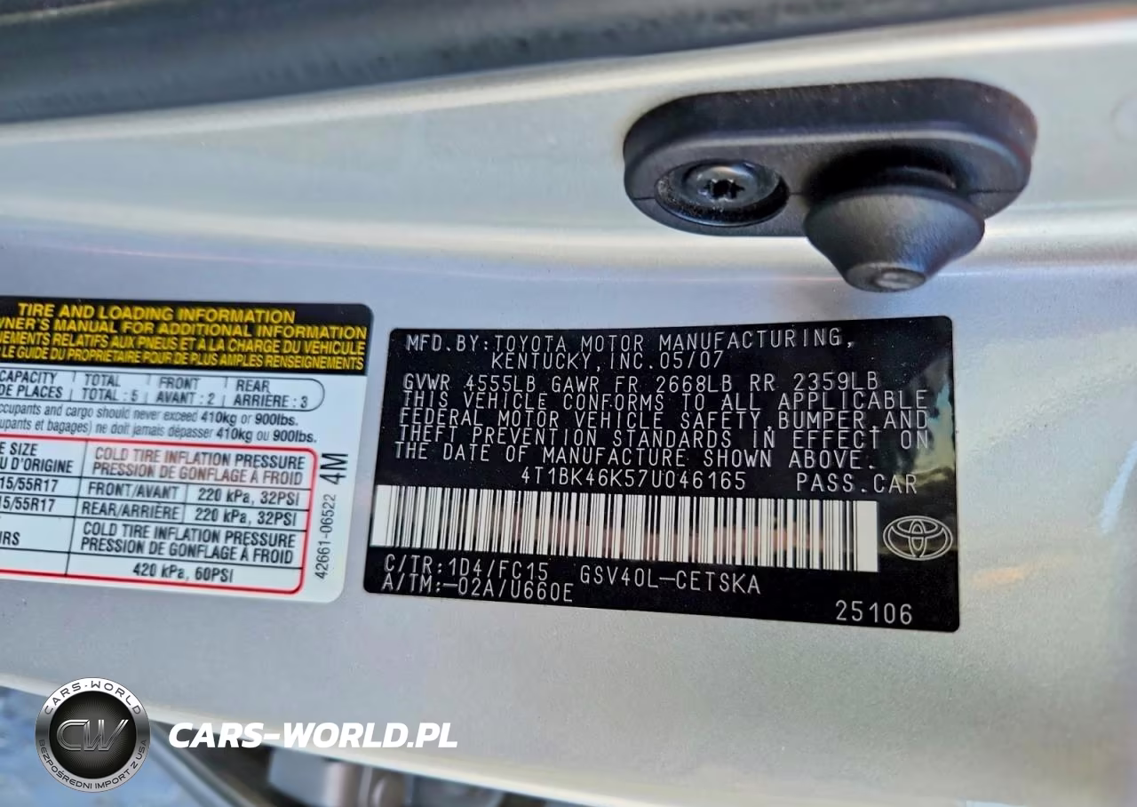 2007 Toyota Camry Se V6 VIN:4T1BK46K57U046165 - 12