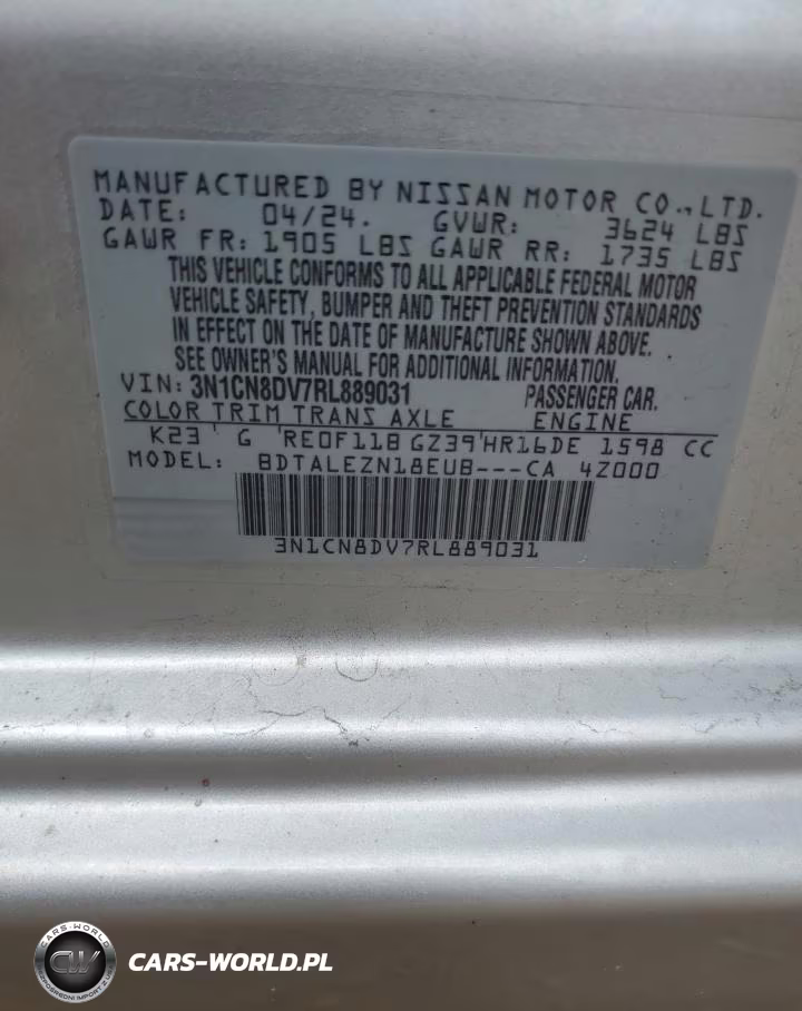 2024 Nissan Versa S VIN:3N1CN8DV7RL889031 - 13