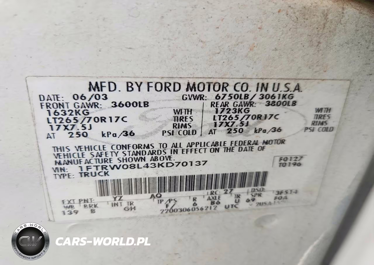 2003 Ford F150 Supercrew VIN:1FTRW08L43KD70137 - 12
