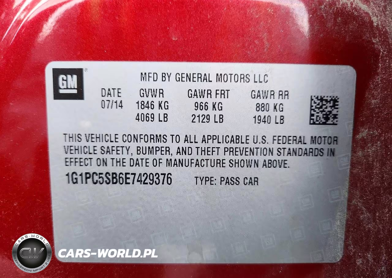 2014 Chevrolet Cruze Lt VIN:1G1PC5SB6E7429376 - 12