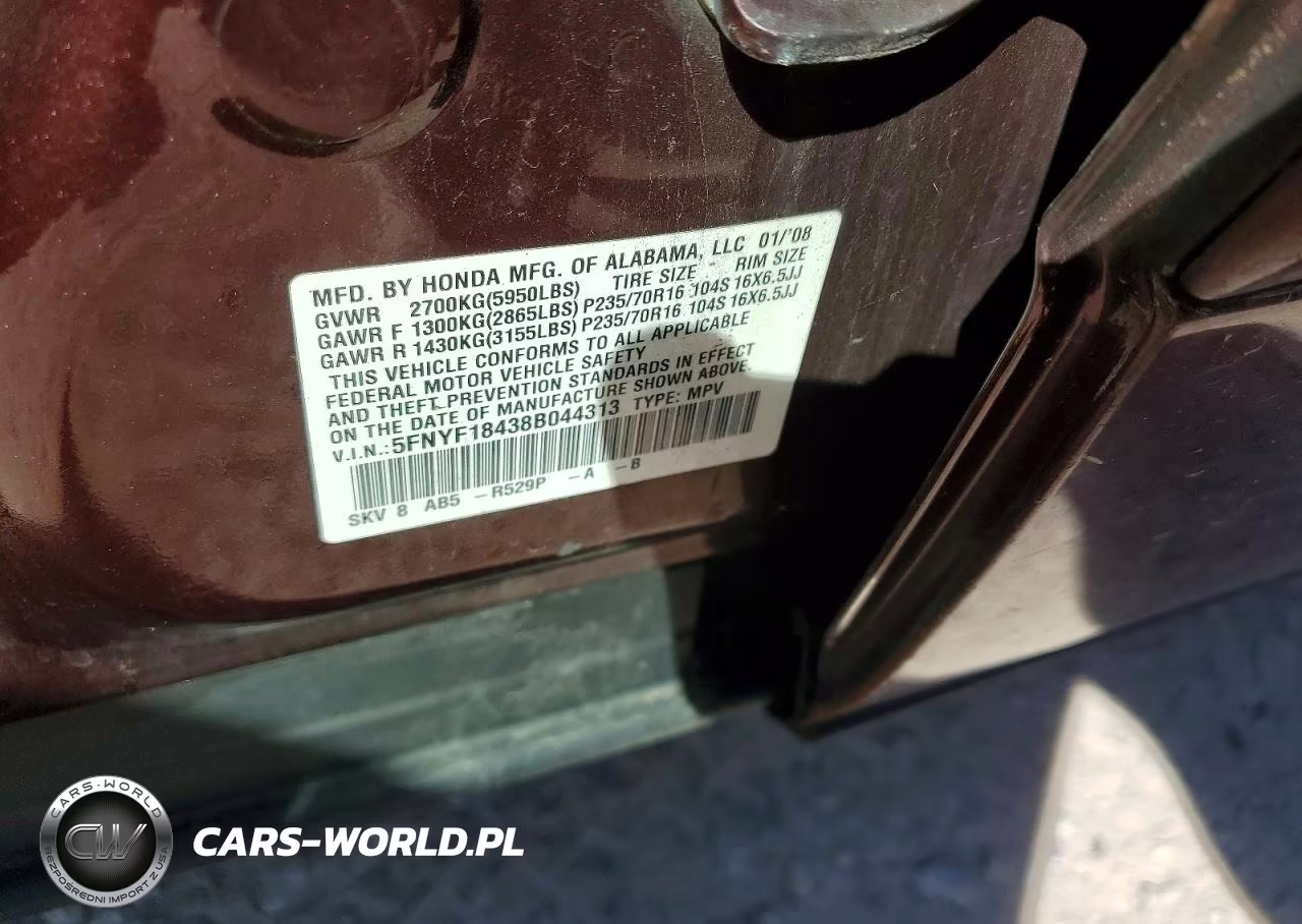 2008 Honda Pilot Ex VIN:5FNYF18438B044313 - 13