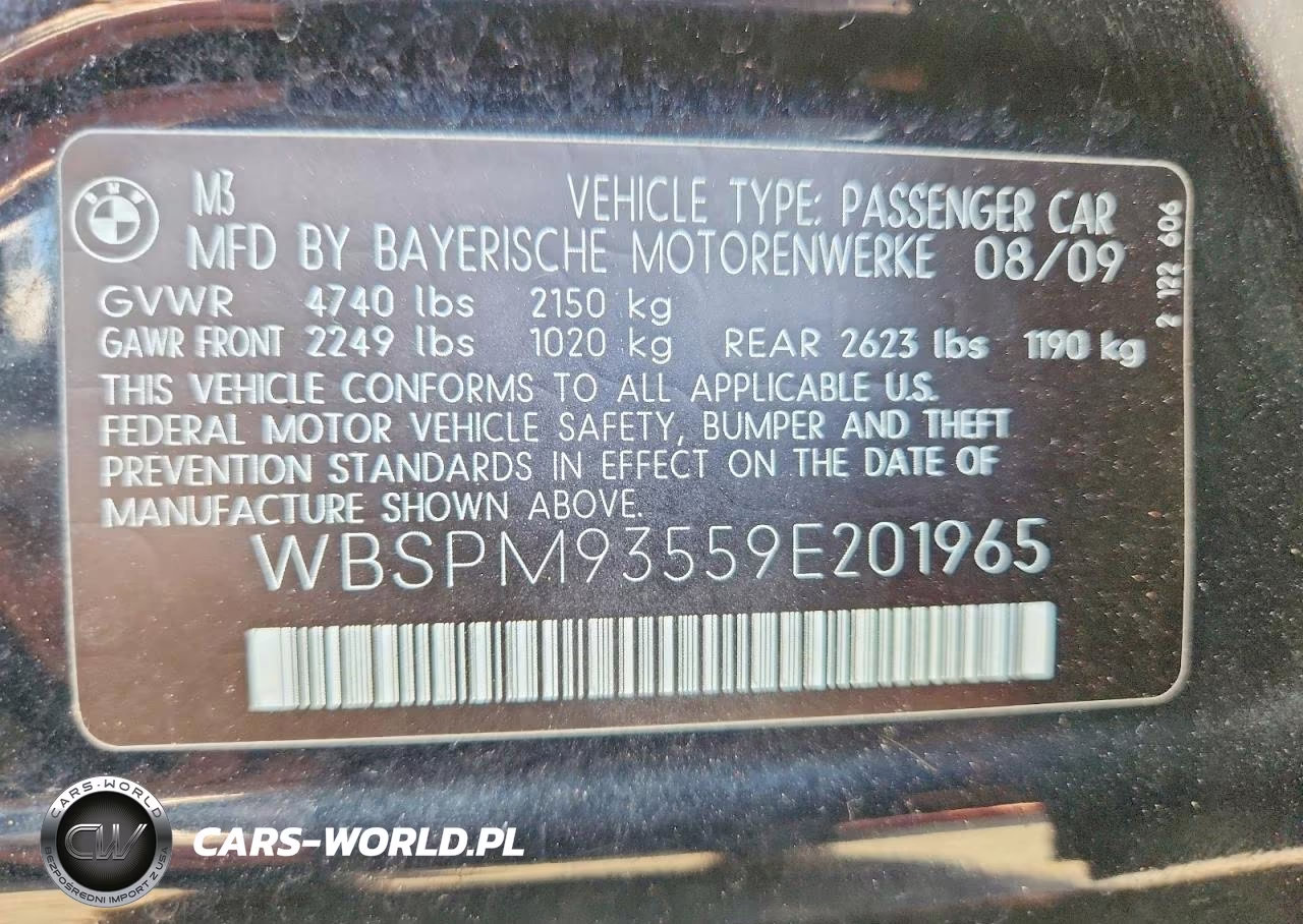 2009 BMW M3 VIN:WBSPM93559E201965 - 12