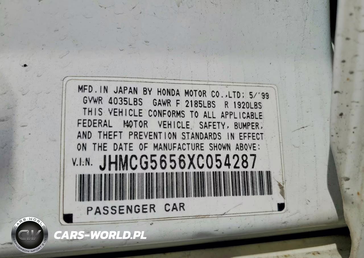 1999 Honda Accord VIN:JHMCG5656XC054287 - 12