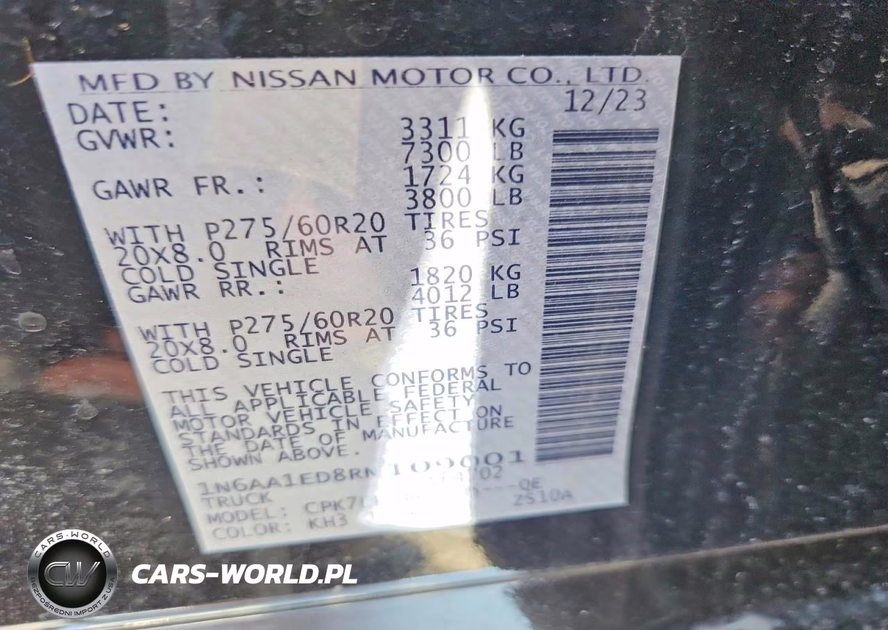 2024 Nissan Titan Platinum Reserve VIN:1N6AA1ED8RN109001 - 12