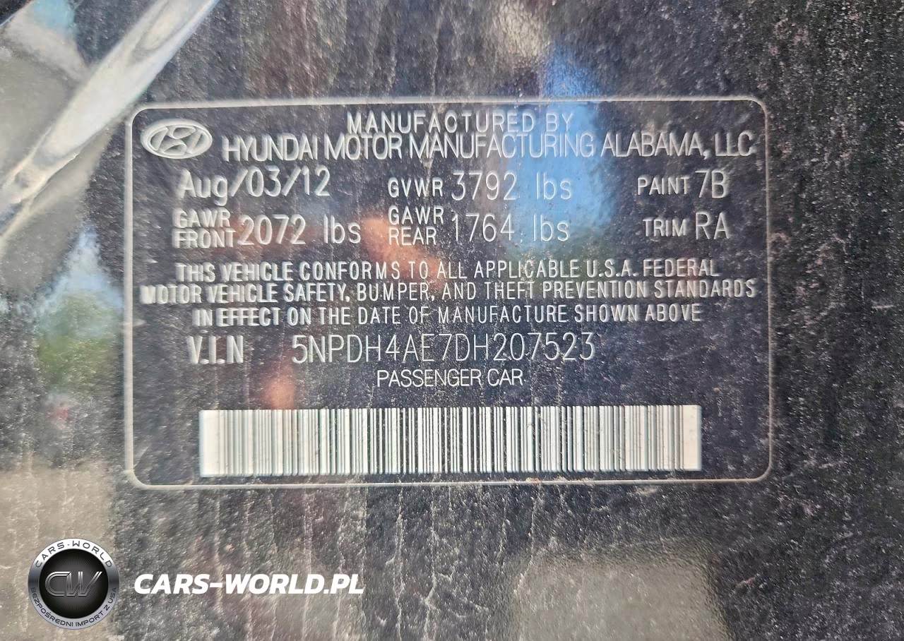 2013 Hyundai Elantra Limited VIN:5NPDH4AE7DH207523 - 12