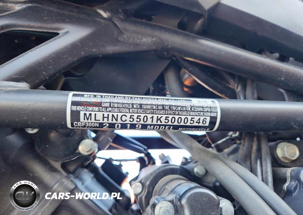 2019 Honda Cbf300 N VIN:MLHNC5501K5000546 - 9