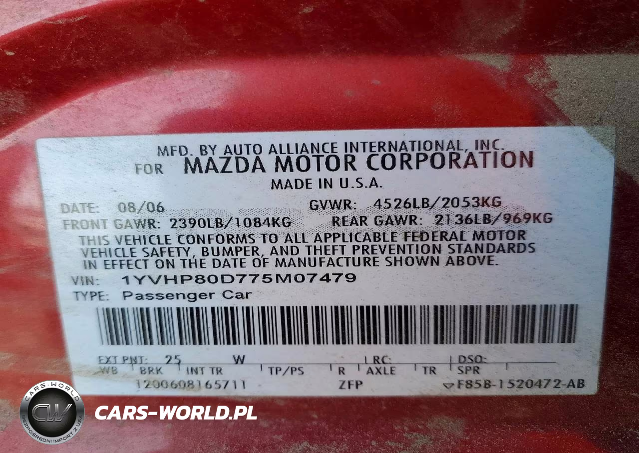 2007 Mazda 6 S VIN:1YVHP80D775M07479 - 12