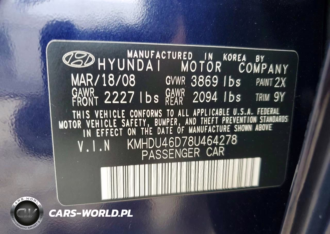 2008 Hyundai Elantra Gls VIN:KMHDU46D78U464278 - 12