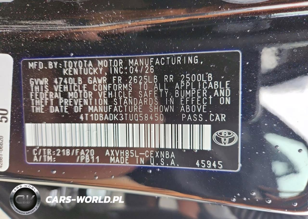 2026 Toyota Camry Le VIN:4T1DBADK3TU058450 - 12
