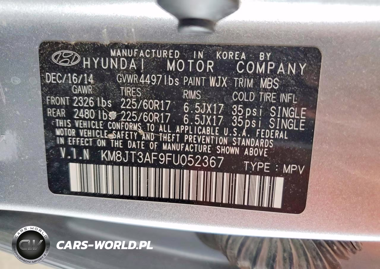 2015 Hyundai Tucson Gls VIN:KM8JT3AF9FU052367 - 13