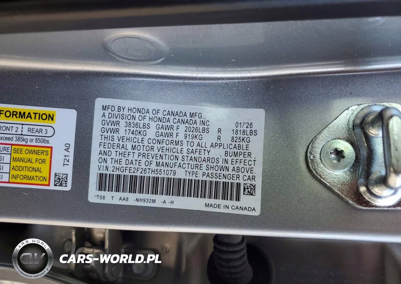2026 Honda Civic Lx VIN:2HGFE2F26TH551079 - 13