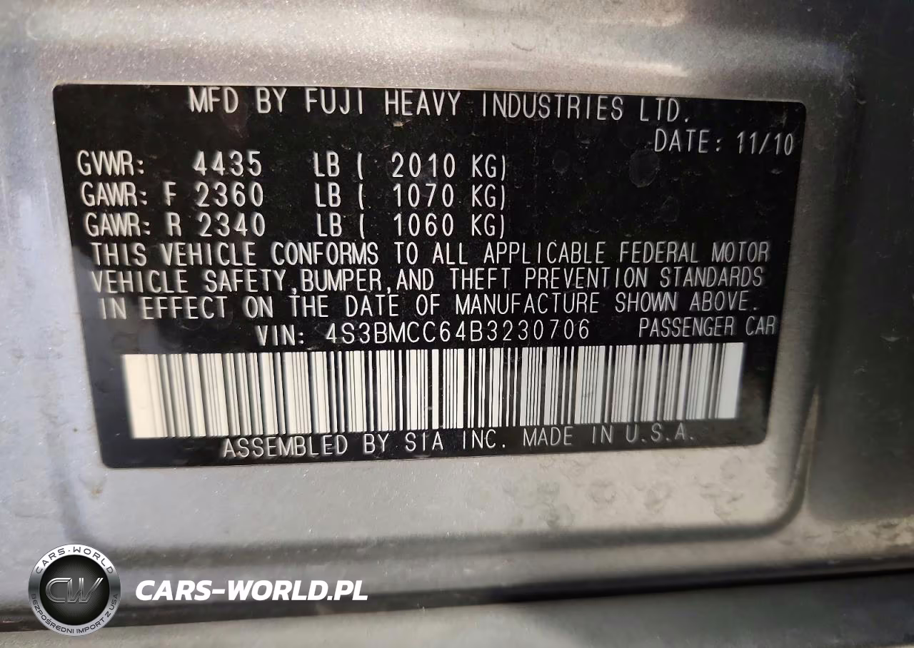 2011 Subaru Legacy 2.5I Premium VIN:4S3BMCC64B3230706 - 12