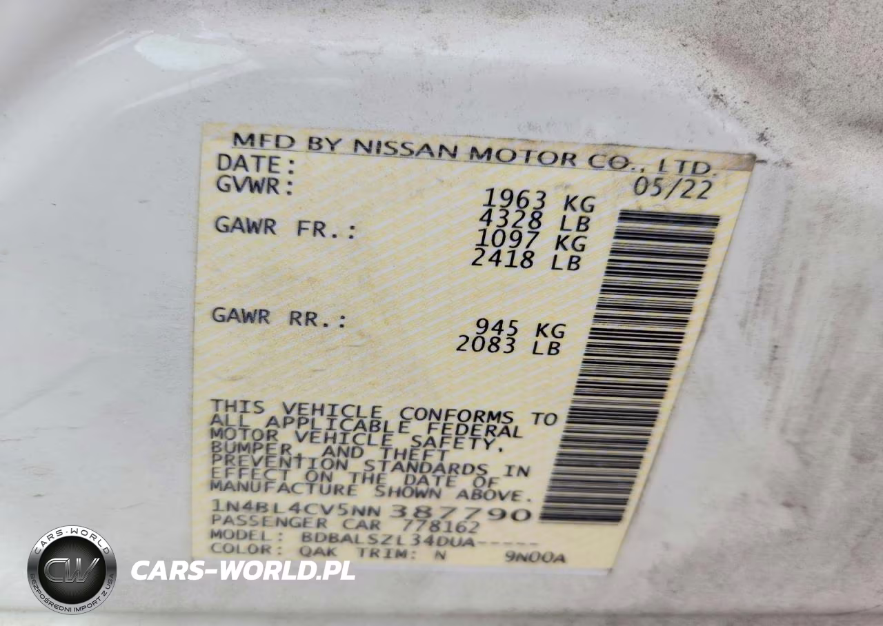2022 Nissan Altima Sr VIN:1N4BL4CV5NN387790 - 12