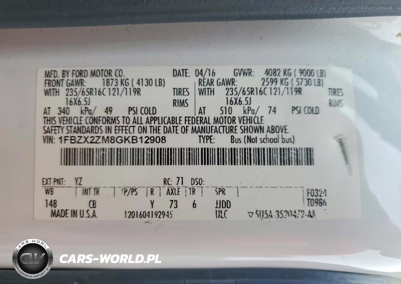 2016 Ford Transit VIN:1FBZX2ZM8GKB12908 - 13