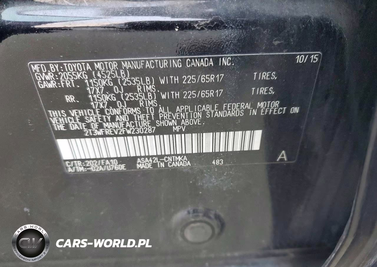 2015 Toyota Rav4 Xle VIN:2T3WFREV2FW230287 - 14