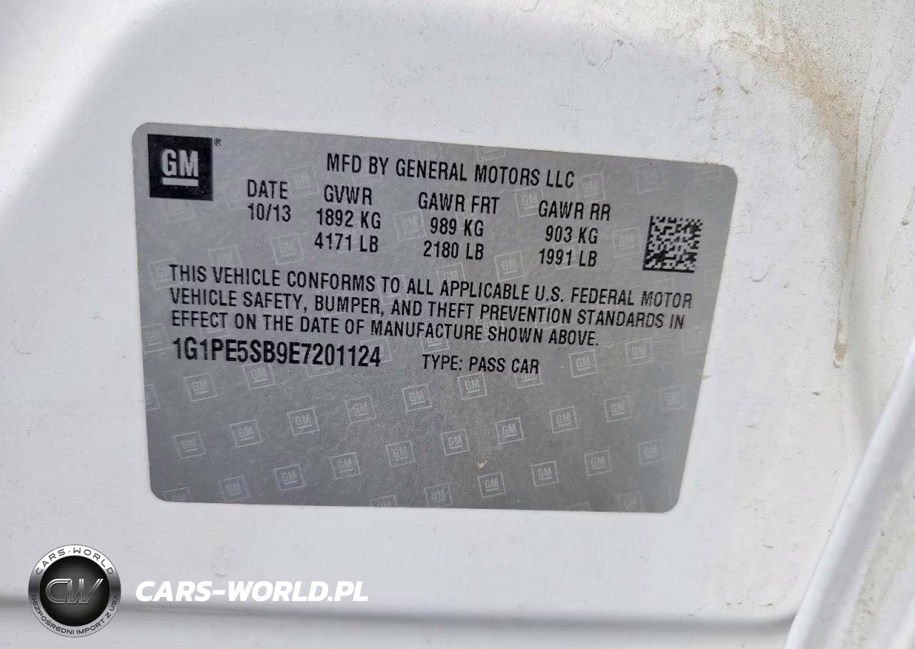 2014 Chevrolet Cruze Lt VIN:1G1PE5SB9E7201124 - 13