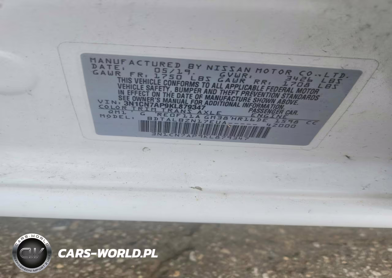 2019 Nissan Versa Sv VIN:3N1CN7AP9KL879347 - 12