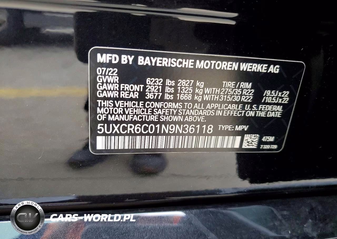 2022 BMW X5 xDrive40I VIN:5UXCR6C01N9N36118 - 13