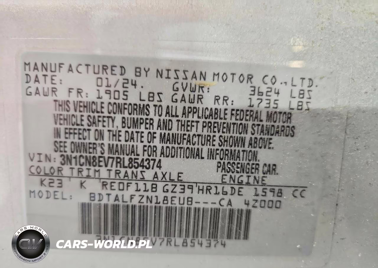 2024 Nissan Versa Sv VIN:3N1CN8EV7RL854374 - 12