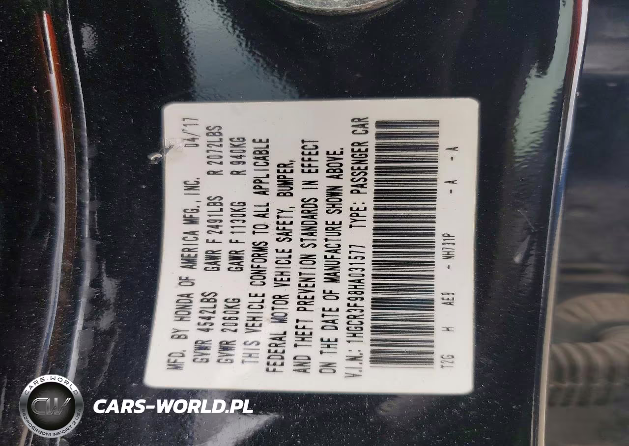 2017 Honda Accord Touring VIN:1HGCR3F98HA031577 - 13