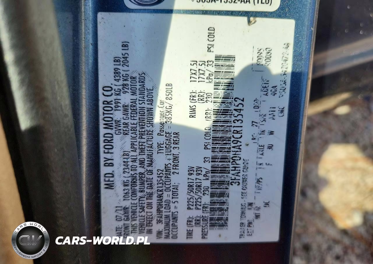 2012 Ford Fusion Se VIN:3FAHP0HA9CR135452 - 13
