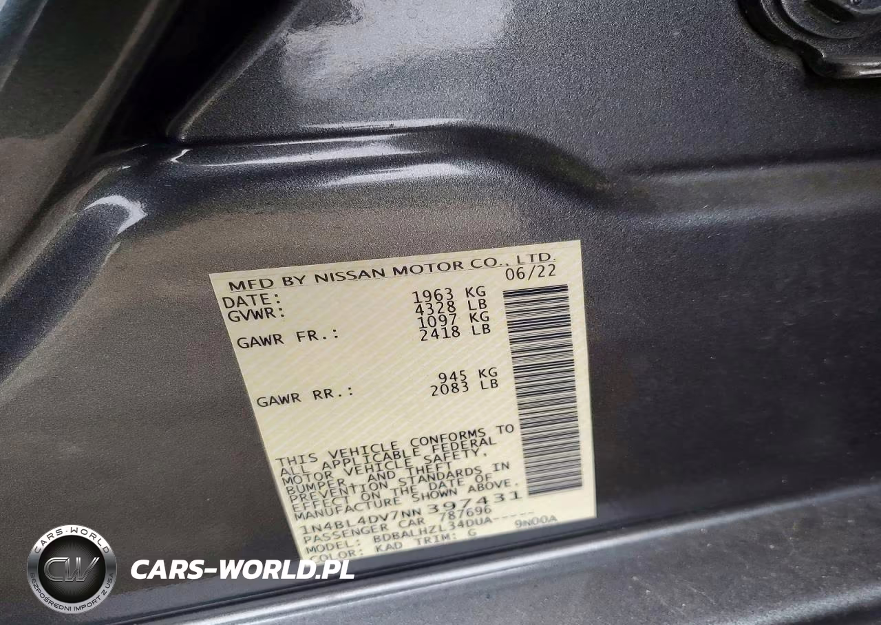 2022 Nissan Altima Sv VIN:1N4BL4DV7NN397431 - 12