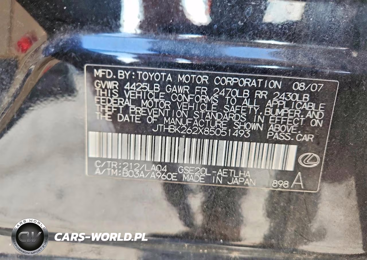 2008 Lexus Is 250 Base VIN:JTHBK262X85051493 - 13
