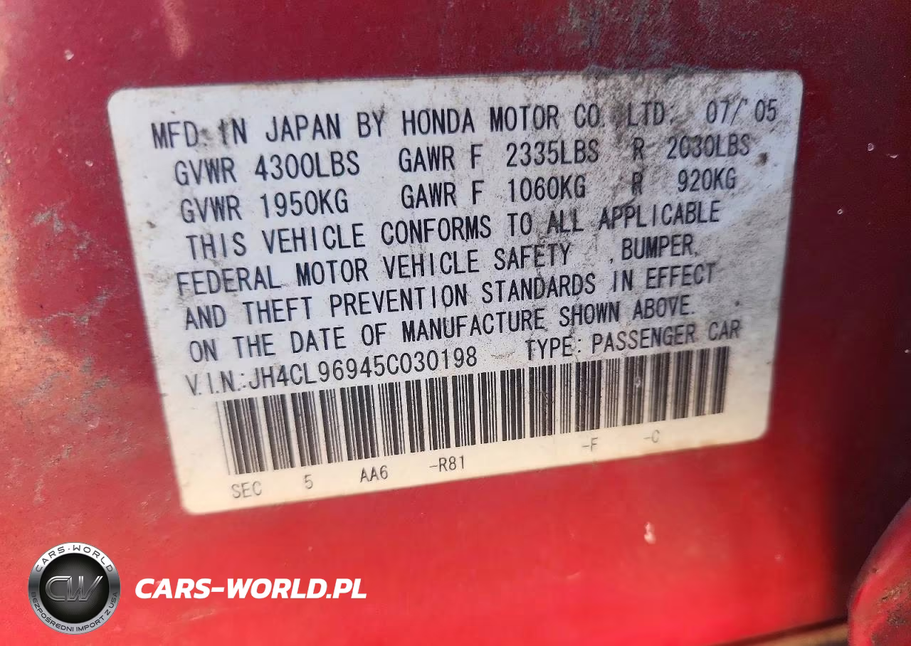 2005 Acura Tsx VIN:JH4CL96945C030198 - 13