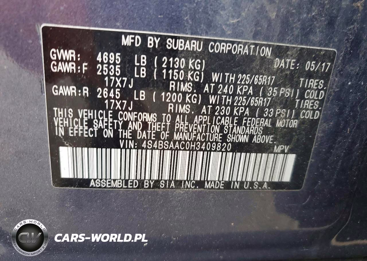 2017 Subaru Outback 2.5I VIN:4S4BSAAC0H3409820 - 12