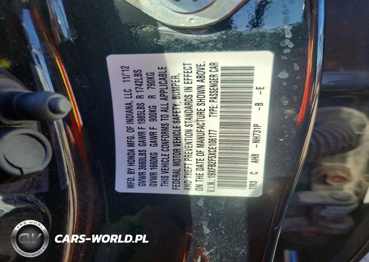 2012 Honda Civic Lx VIN:19XFB2F5XCE106177 - 12