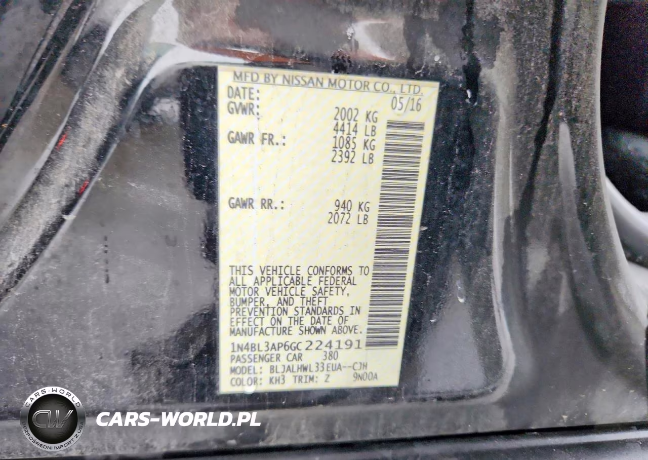2016 Nissan Altima 3.5 Sr VIN:1N4BL3AP6GC224191 - 12