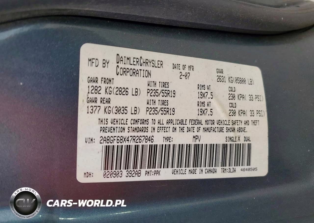 2007 Chrysler Pacifica Touring VIN:2A8GF68X47R267846 - 12