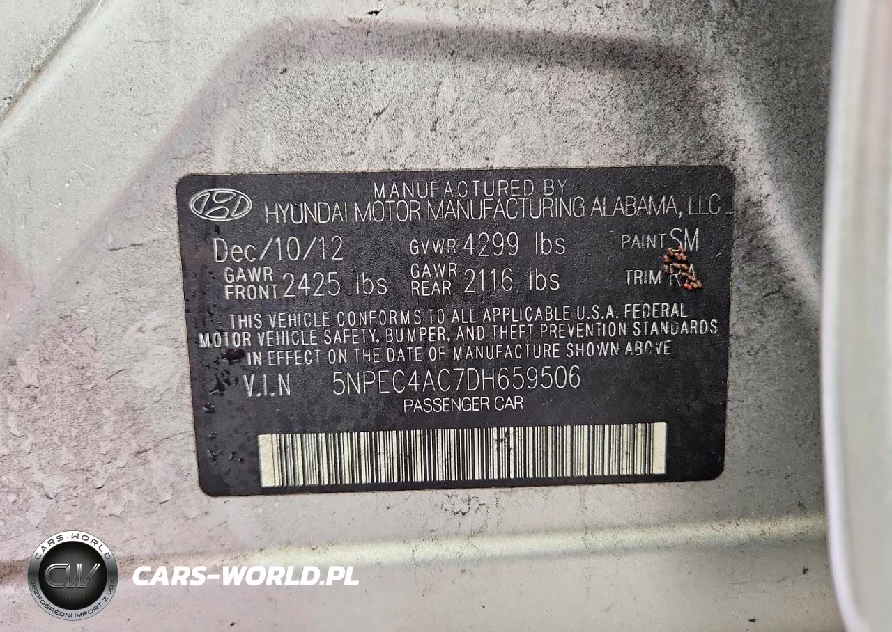 2013 Hyundai Sonata Se VIN:5NPEC4AC7DH659506 - 12