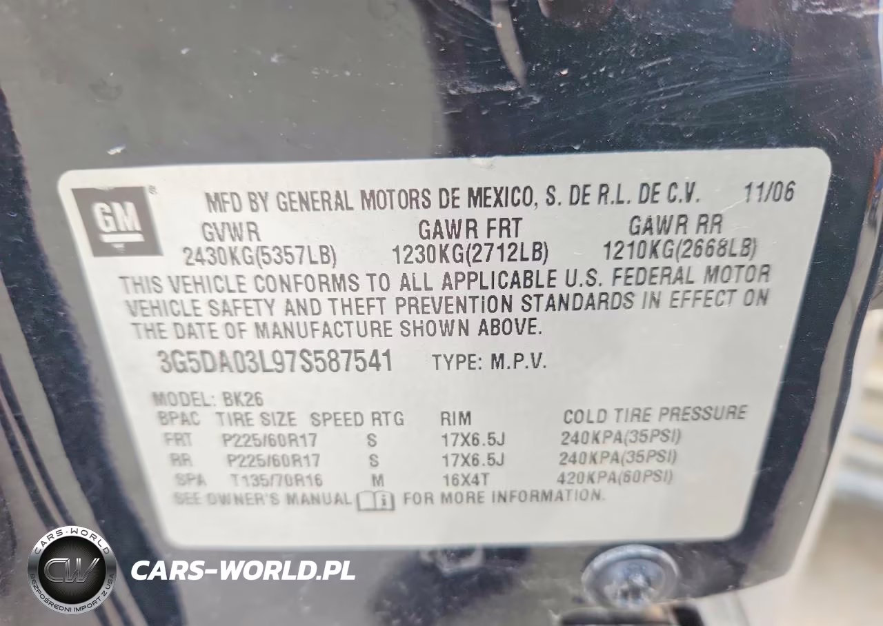 2007 Buick Rendezvous Cx VIN:3G5DA03L97S587541 - 12
