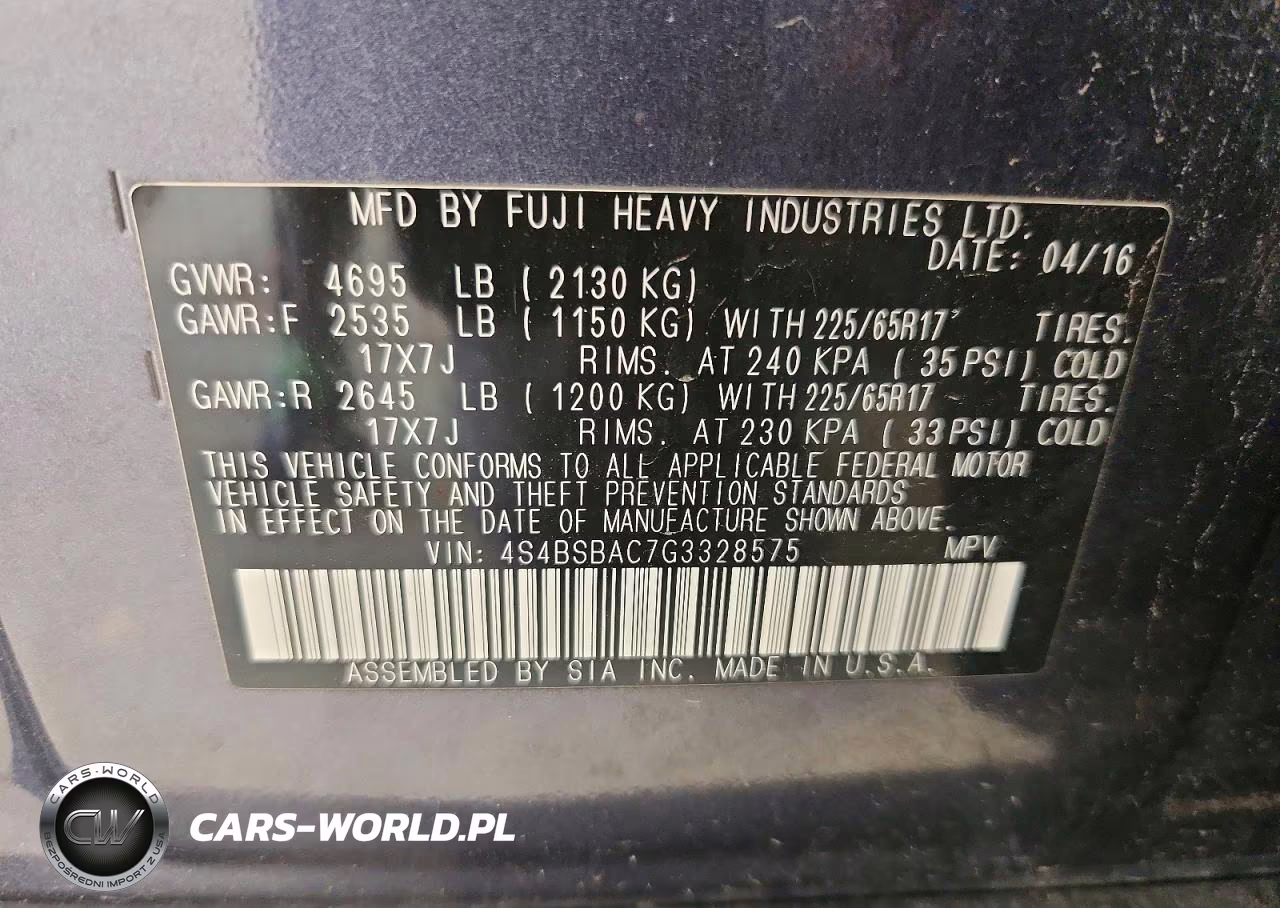 2016 Subaru Outback 2.5I VIN:4S4BSBAC7G3328575 - 14