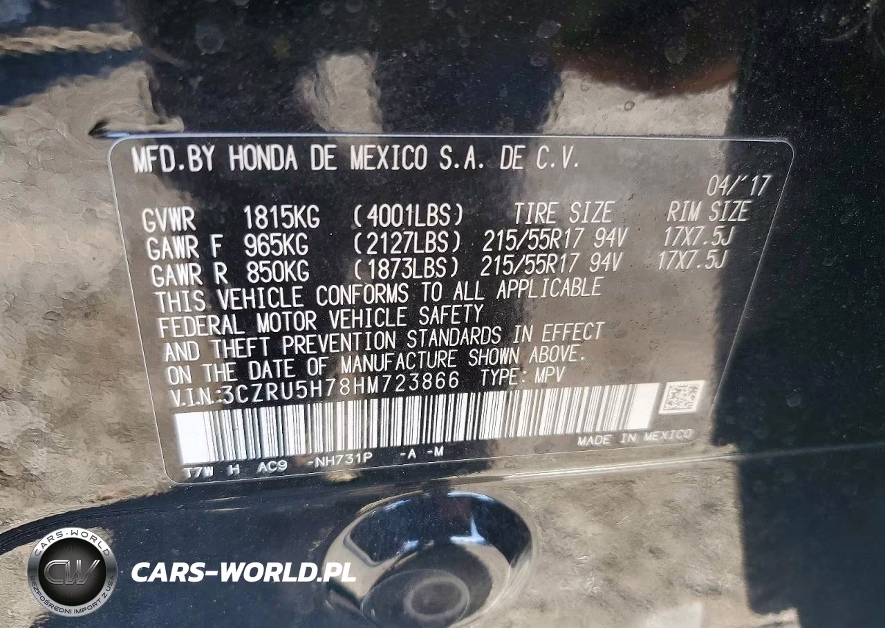 2017 Honda Hr-V Exl VIN:3CZRU5H78HM723866 - 14