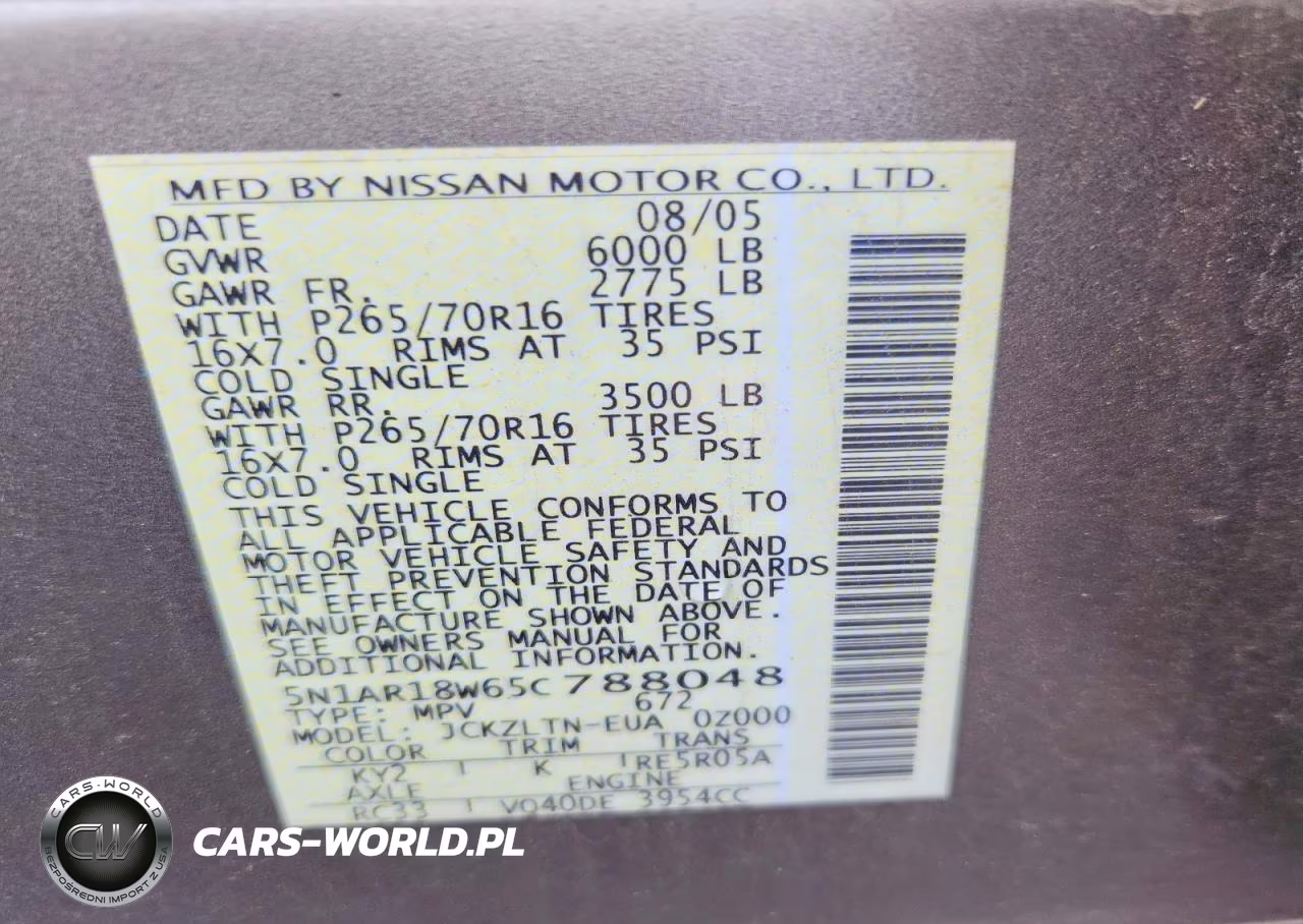 2005 Nissan Pathfinder Xe VIN:5N1AR18W65C788048 - 13