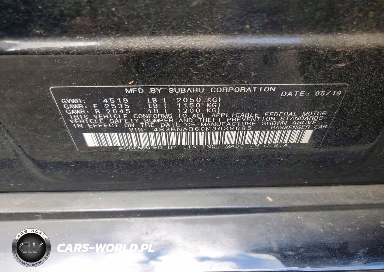 2019 Subaru Legacy 2.5I VIN:4S3BNAB60K3038685 - 12