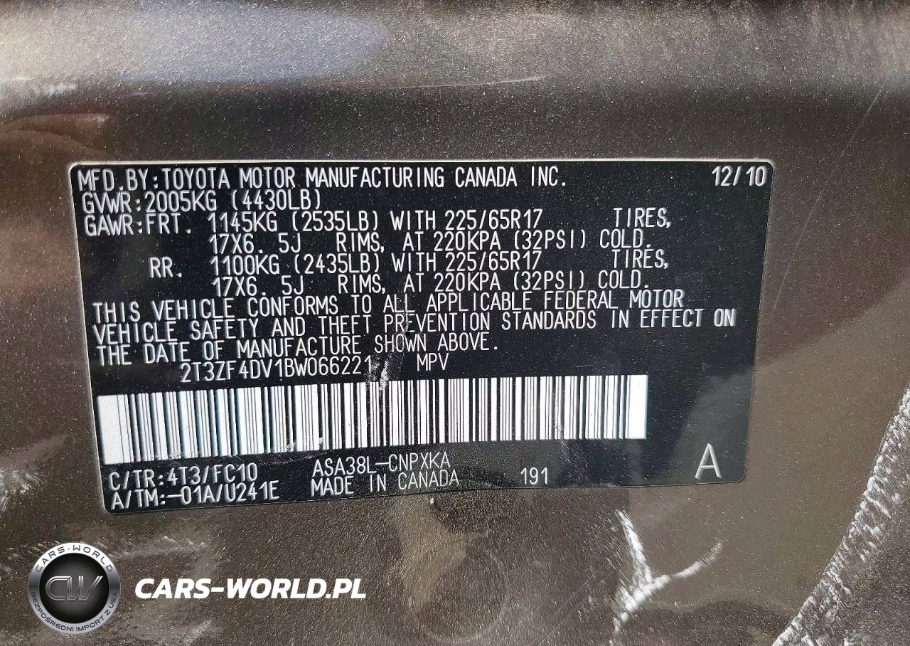 2011 Toyota Rav4 Base VIN:2T3ZF4DV1BW066221 - 13