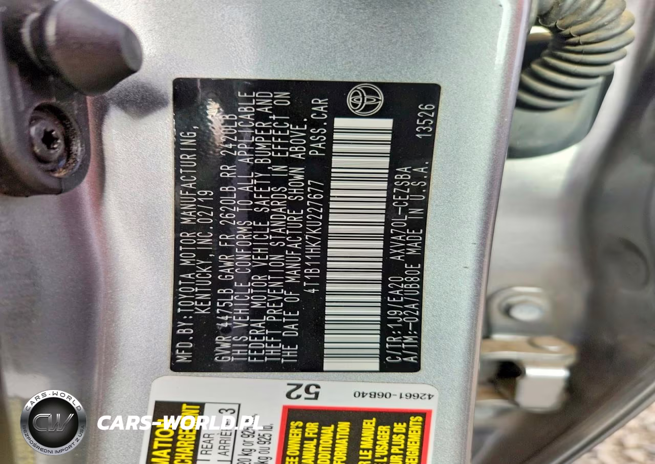 2019 Toyota Camry Se VIN:4T1B11HK7KU227677 - 12