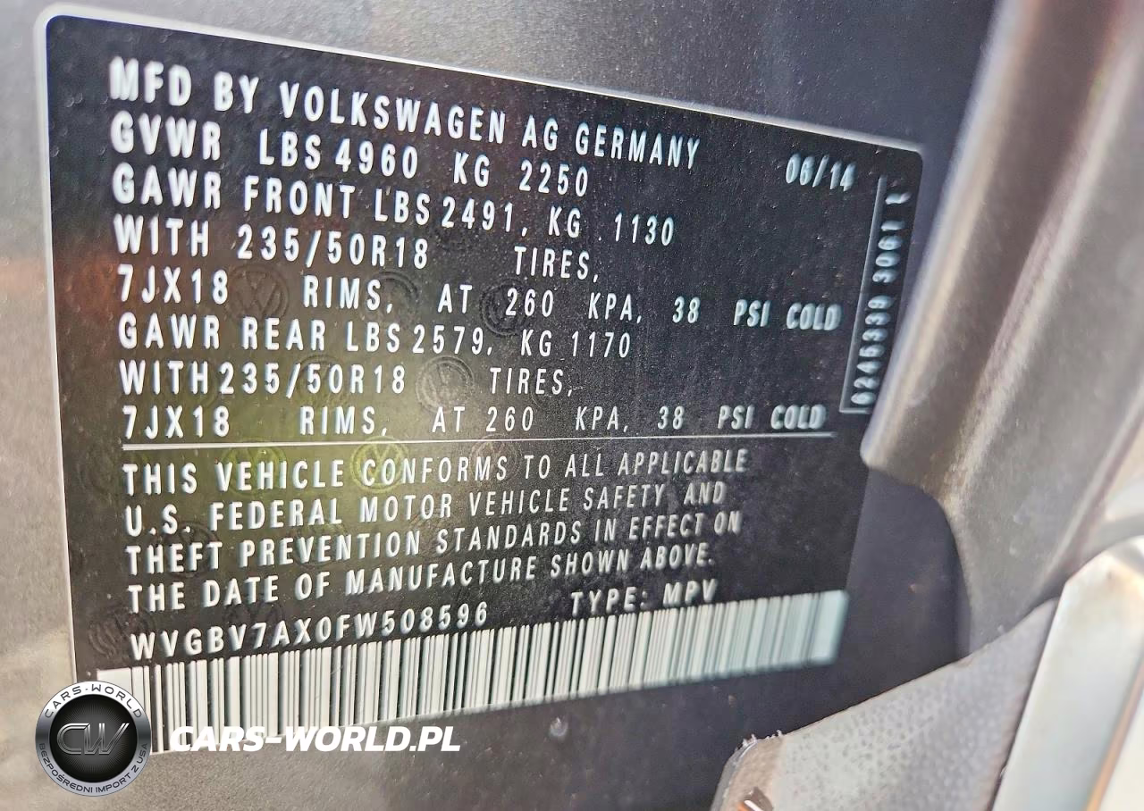 2015 Volkswagen Tiguan S VIN:WVGBV7AX0FW508596 - 13